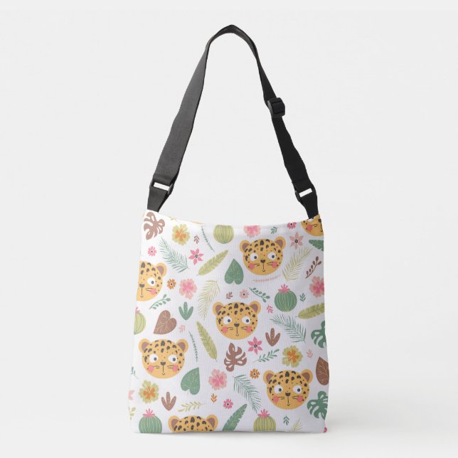 Leopard Head Tropical Plants Pattern Crossbody Bag (Front)