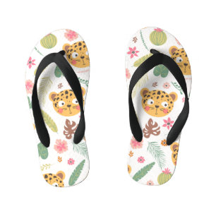 Leopard Head Tropical Plants Pattern Kid's Flip Flops