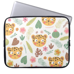 Leopard Head Tropical Plants Pattern Laptop Sleeve