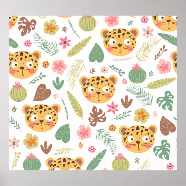 Leopard Head Tropical Plants Pattern Poster (Front)