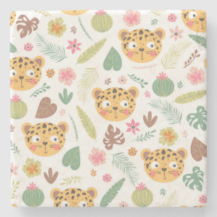 Leopard Head Tropical Plants Pattern Stone Coaster