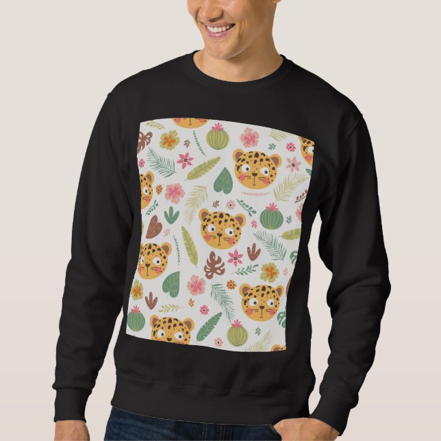 Leopard Head Tropical Plants Pattern Sweatshirt (Front)