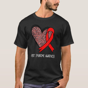 Leopard Heart Apert Syndrome Awareness Red Ribbon T-Shirt