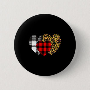 Leopard Heart Buffalo Red Black Plaid Heart Valent 6 Cm Round Badge