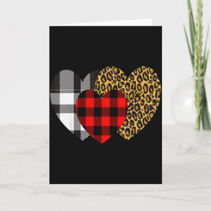 Leopard Heart Buffalo Red Black Plaid Heart Valent Card
