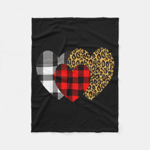 Leopard Heart Buffalo Red Black Plaid Heart Valent Fleece Blanket