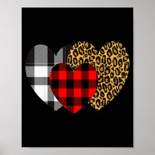 Leopard Heart Buffalo Red Black Plaid Heart Valent Poster