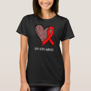 Leopard Heart Burn Victims Awareness Red Ribbon T-Shirt