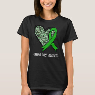 Leopard Heart Cerebral Palsy Awareness Green Ribbo T-Shirt