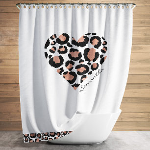 Leopard Heart Cheetah Pattern Name Heart Shower Curtain