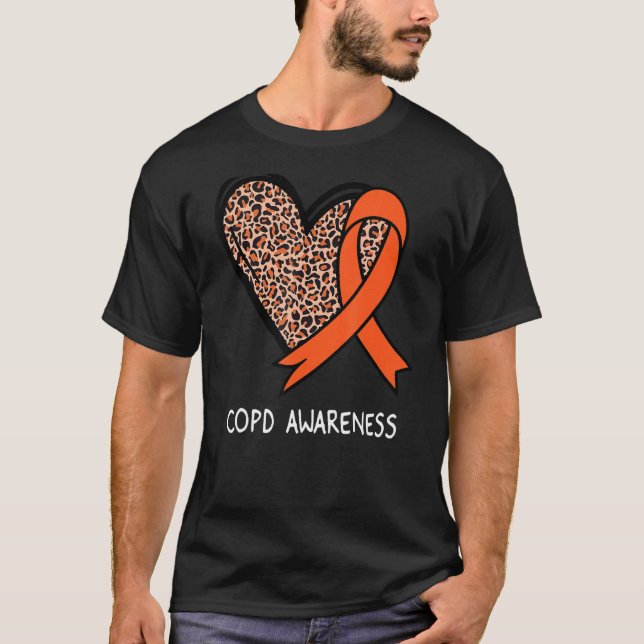 Leopard Heart COPD Awareness Orange Ribbon T-Shirt (Front)