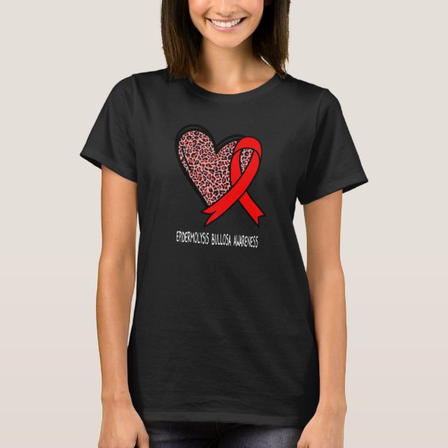 Leopard Heart Epidermolysis Bullosa Awareness Red  T-Shirt (Front)