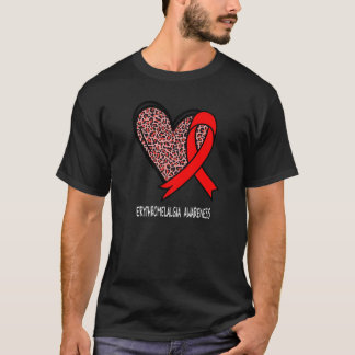 Leopard Heart Erythromelalgia Awareness Red Ribbon T-Shirt