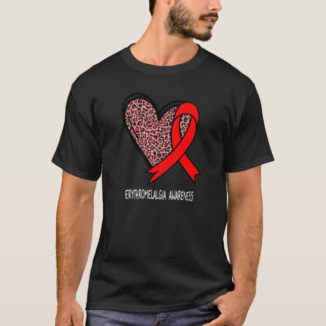 Leopard Heart Erythromelalgia Awareness Red Ribbon T-Shirt (Front)