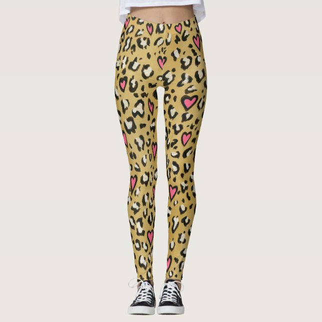 Leopard heart / leopard animal print pink heart leggings (Front)