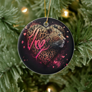 Leopard Heart Love Graffiti Art                    Ceramic Tree Decoration