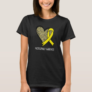 Leopard Heart Microcephaly Awareness Yellow Ribbon T-Shirt