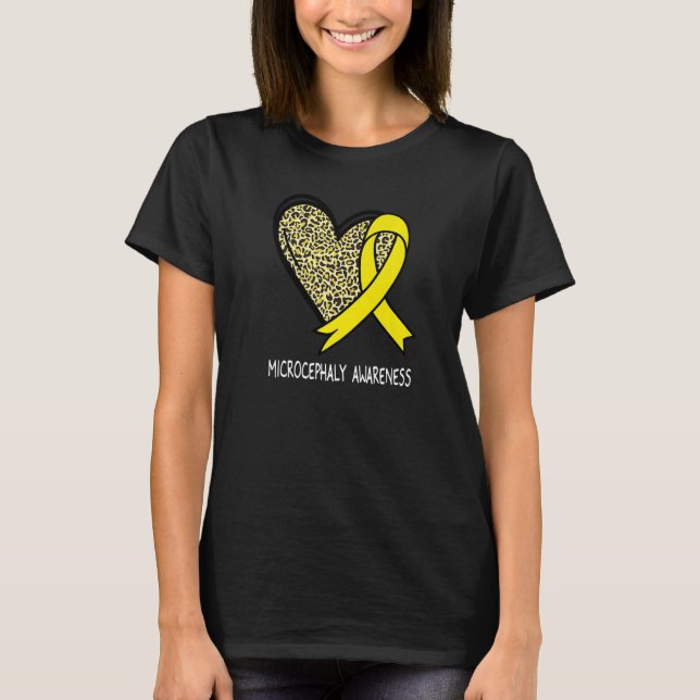 Leopard Heart Microcephaly Awareness Yellow Ribbon T-Shirt (Front)