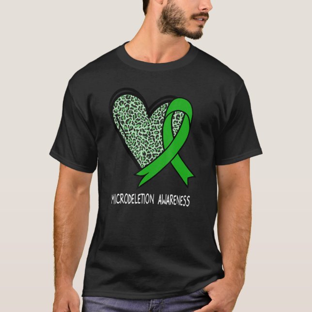 Leopard Heart Microdeletion Awareness Green Ribbon T-Shirt (Front)