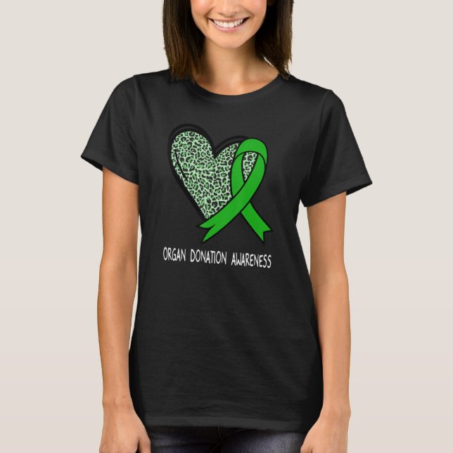 Leopard Heart Organ Donation Awareness Green Ribbo T-Shirt (Front)