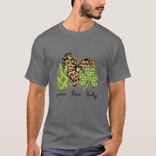 Leopard Heart Peace Love Lucky Irish Shamrock St P T-Shirt