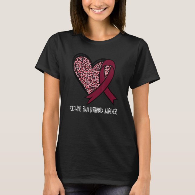 Leopard Heart Port Wine Stain Birthmark Awareness  T-Shirt (Front)