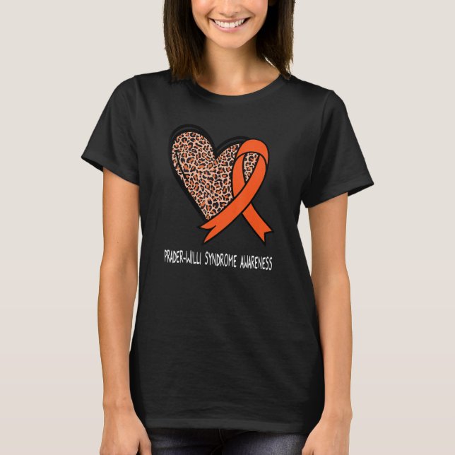 Leopard Heart Prader Willi Syndrome Awareness Oran T-Shirt (Front)