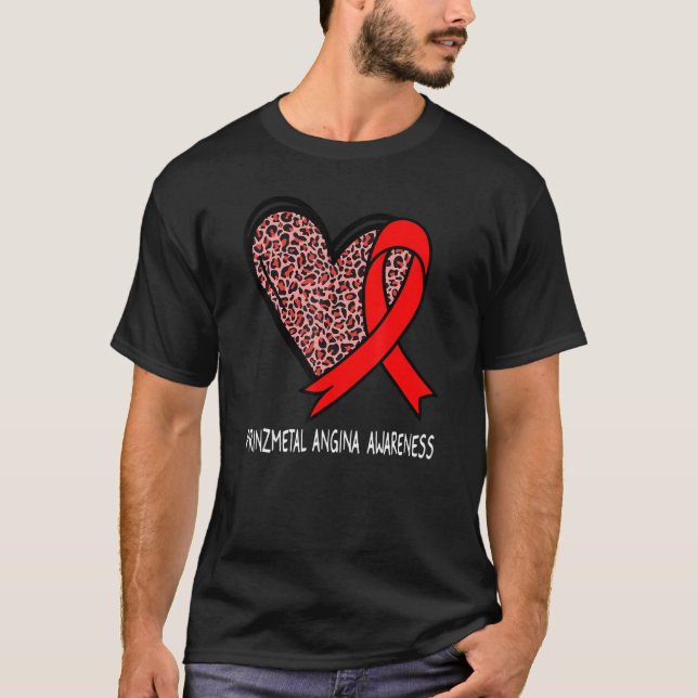 Leopard Heart Prinzmetal Angina Awareness Red Ribb T-Shirt (Front)
