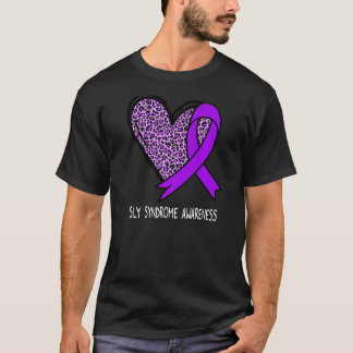 Leopard Heart Sly Syndrome Awareness Purple Ribbon T-Shirt