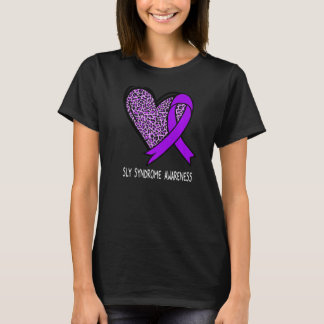 Leopard Heart Sly Syndrome Awareness Purple Ribbon T-Shirt