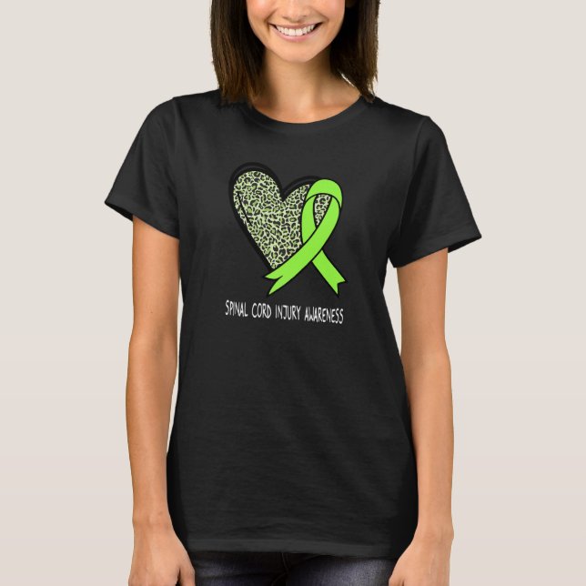 Leopard Heart Spinal Cord Injury Awareness Lime Gr T-Shirt (Front)