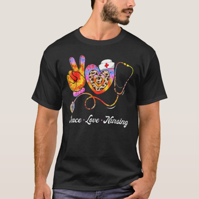 Leopard Heart Stethoscope Nurse Life Peace Love Nu T-Shirt (Front)