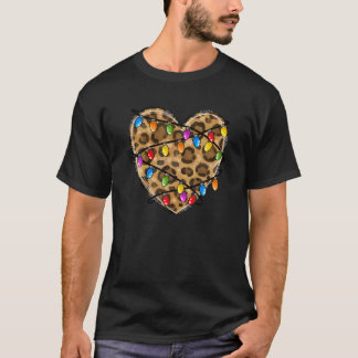 Leopard Heart With Christmas Light Matching Family T-Shirt