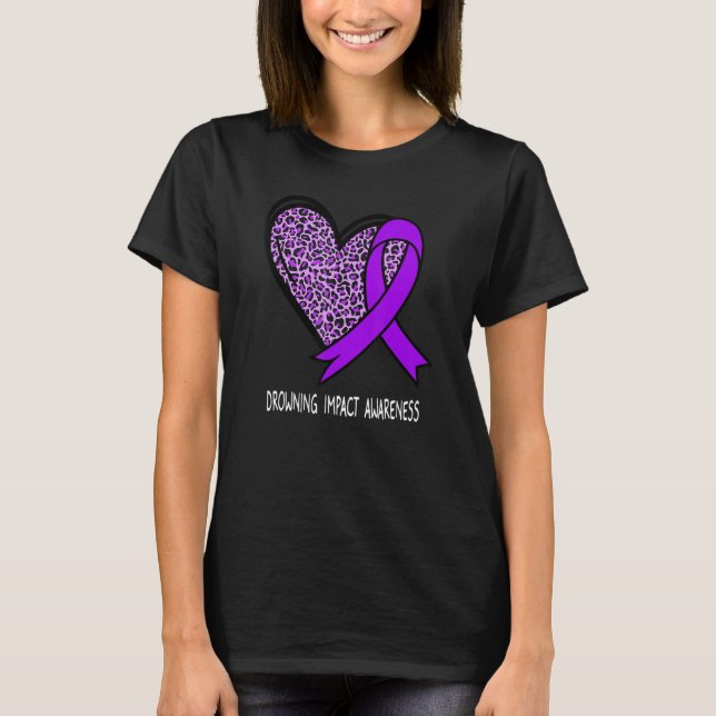 Leopard Heart xx Awareness Purple Ribbon T-Shirt (Front)