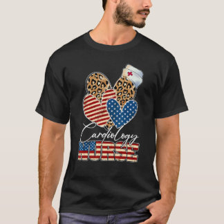 Leopard Hearts Patriotic Cardiology Nurse Usa 4th T-Shirt