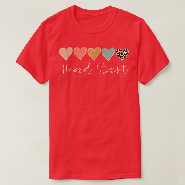 Leopard Hearts Teacher Student, Head Start Back To T-Shirt (Design Front)