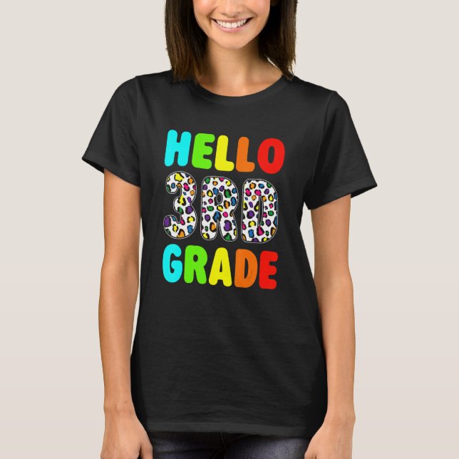 Leopard Hello 3rd Grade Back To School Cute Design T-Shirt (Front)