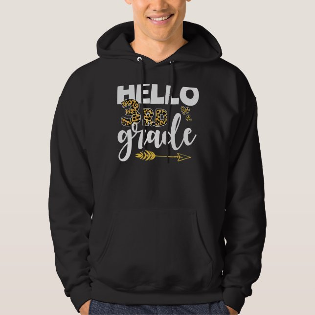 Leopard Hello 3rd Grade Back To School Teacher Stu Hoodie (Front)