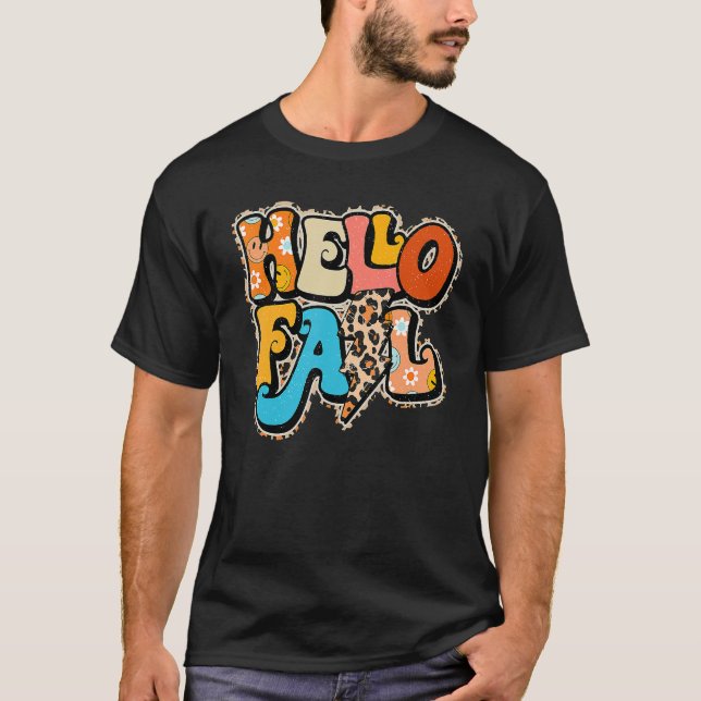 Leopard Hello Fall Fun Pumpkin Patch Fall  Autumn  T-Shirt (Front)
