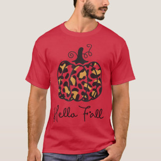 Leopard Hello Fall Pumpkin Season Autumn Thanksgiv T-Shirt