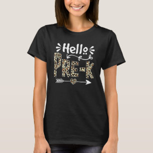 Leopard Hello Pre K Teacher Student Back To School T-Shirt