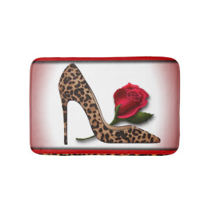 Leopard High Heel & Red Rose Bath Mat