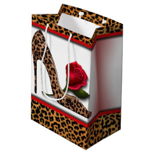 Leopard High Heel & Red Rose Medium Gift Bag