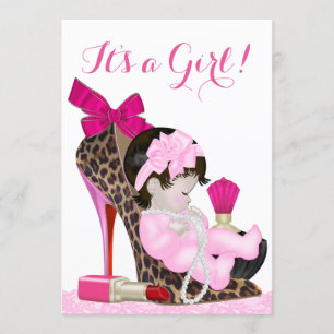 Leopard High Heel Shoe Girly Baby Shower Invitation