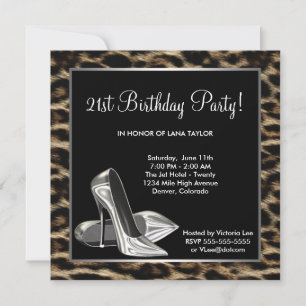 Leopard High Heel Shoe Womans Birthday Invitation
