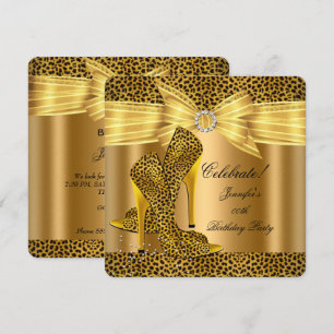Leopard High Heels Shoes Gold Birthday Party Invitation
