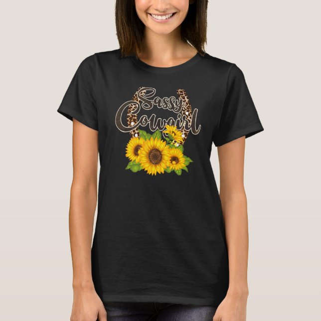 Leopard Horseshoes Sunflower Sassy Cowgirl Western T-Shirt (Front)