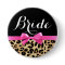 Leopard Hot Pink Bow Bride Wedding Button