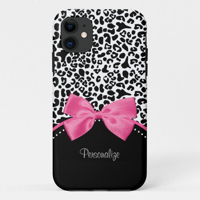 Leopard Hot Pink Bow Case-Mate iPhone Case (Back)