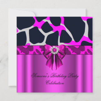 Leopard Hot Pink Bow Diamonds Animal Print Invitation